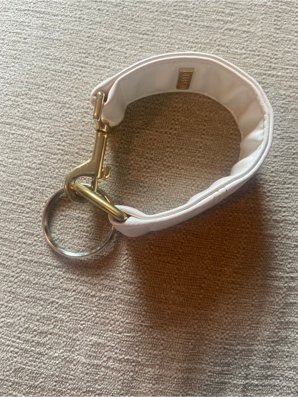 White Leather Wrist Key Ring with Gold Hardware
